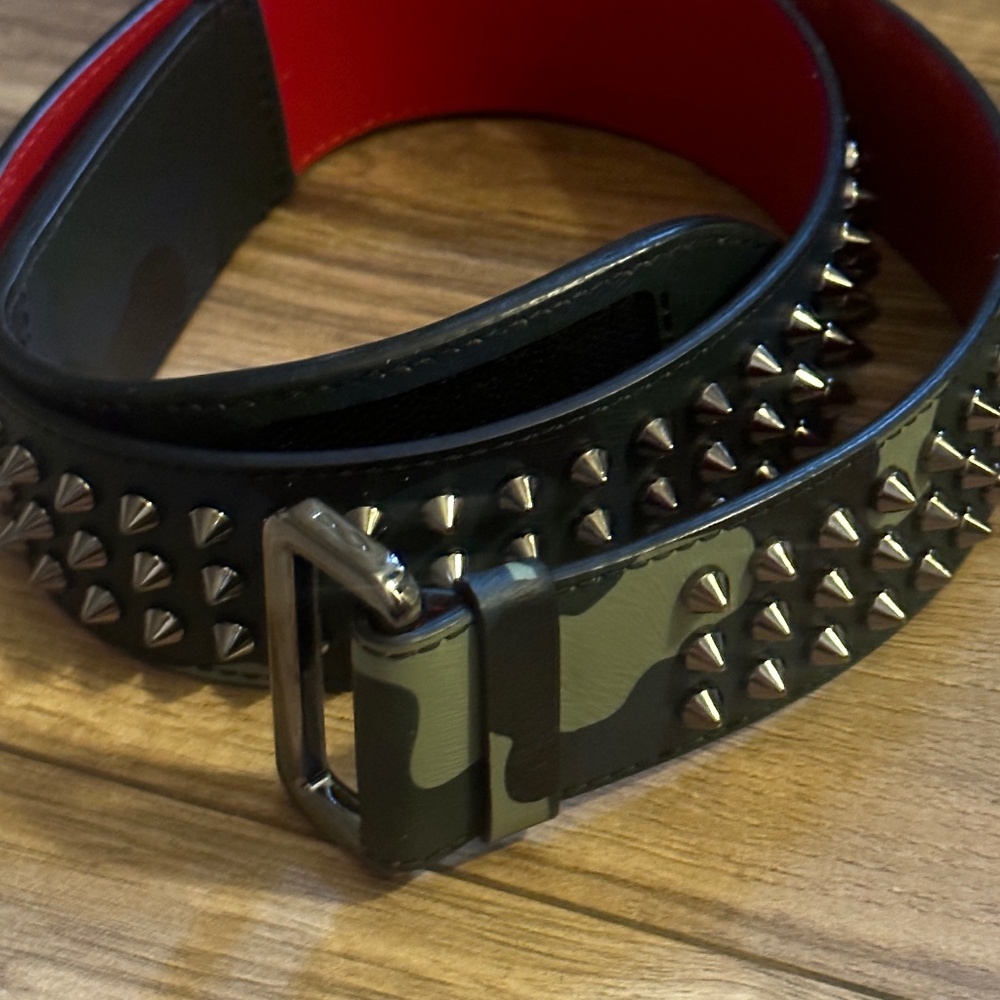 Christian Louboutin Men’s Camo Belt with Spikes, dust bag included, size 34